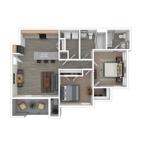 Floor plan for 2 beds, 2 baths, 992 sqft